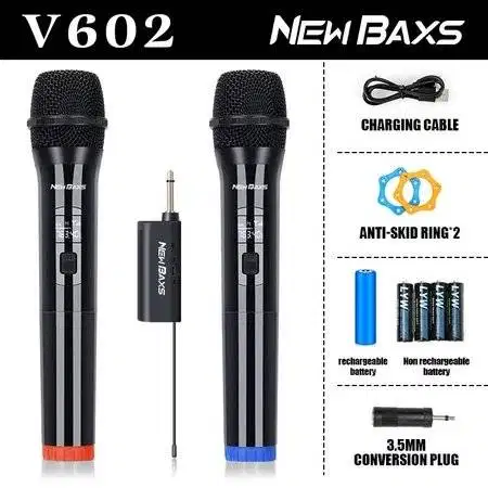 NEW BAXS V602 mikrofon nirkabel isi ulang mikrofon 2 mic Karaoke