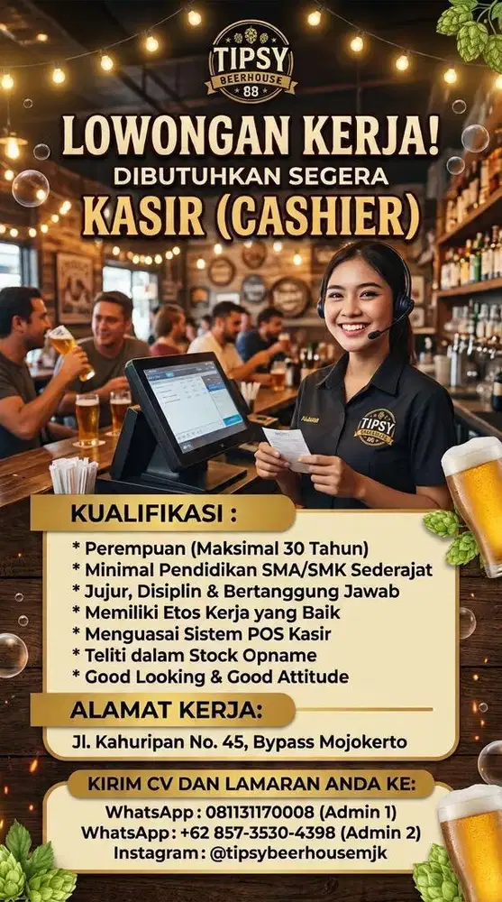 Di cari staf untuk kasir cafe