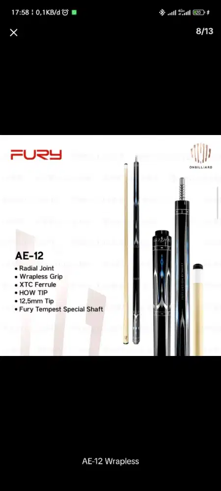 JUAL STIK BILLIARD FURY TEMPEST AE-12
