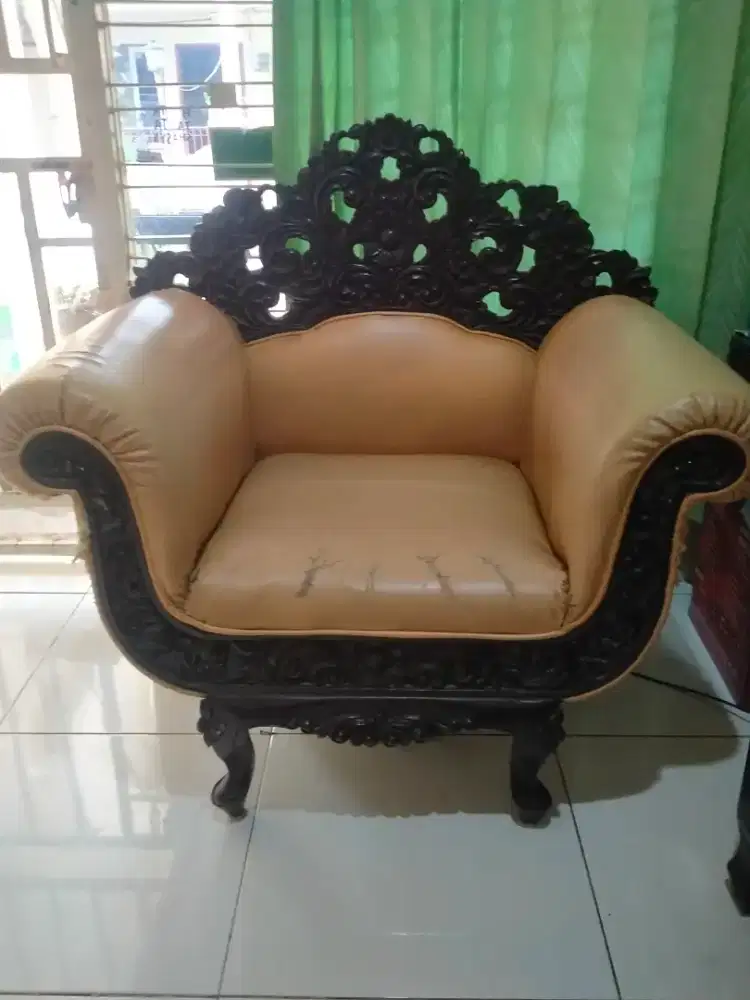 Kursi Tamu Jati Ukir Kuno Asli Era 80-an - Rangka Utuh & Kokoh (SMG)