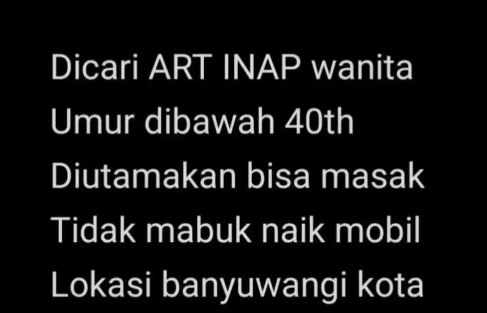Loker ART inap wanita