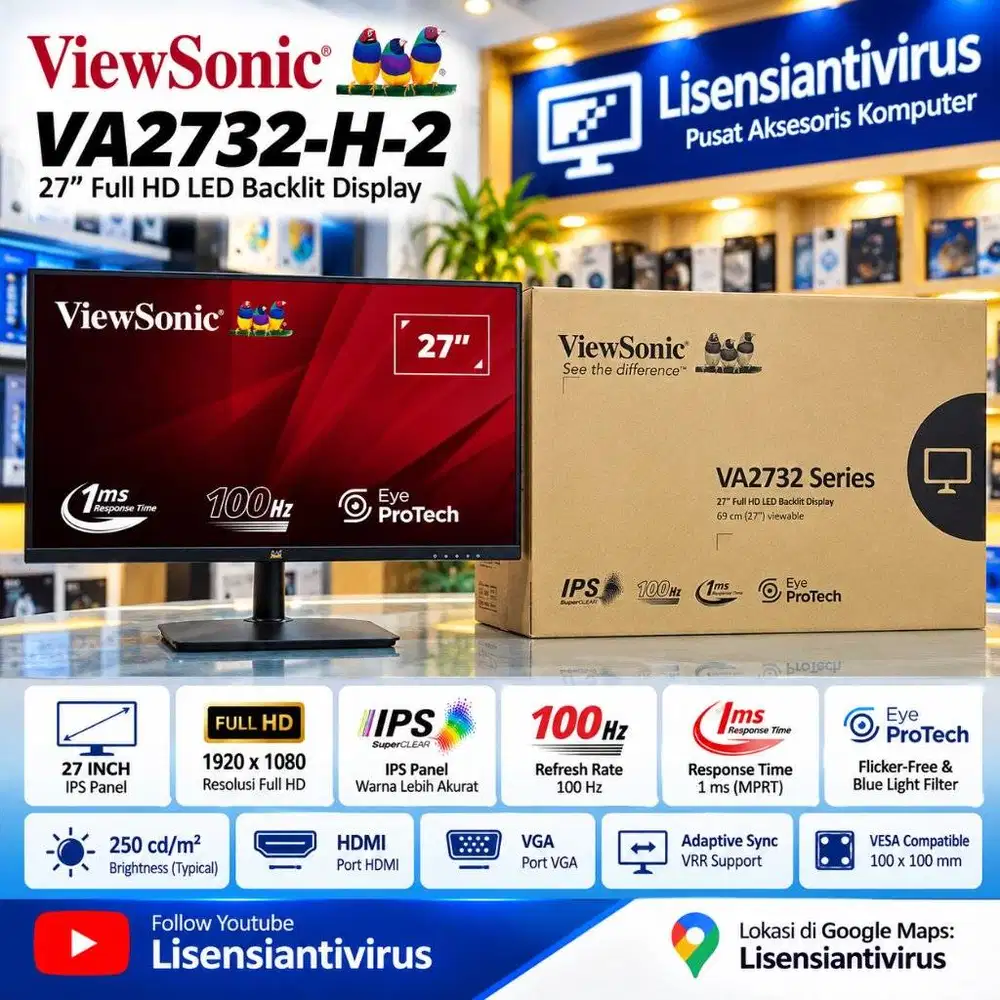 Monitor Komputer VIEWSONIC LED Monitor VA2732-H VA2732 27 IPS FHD 100