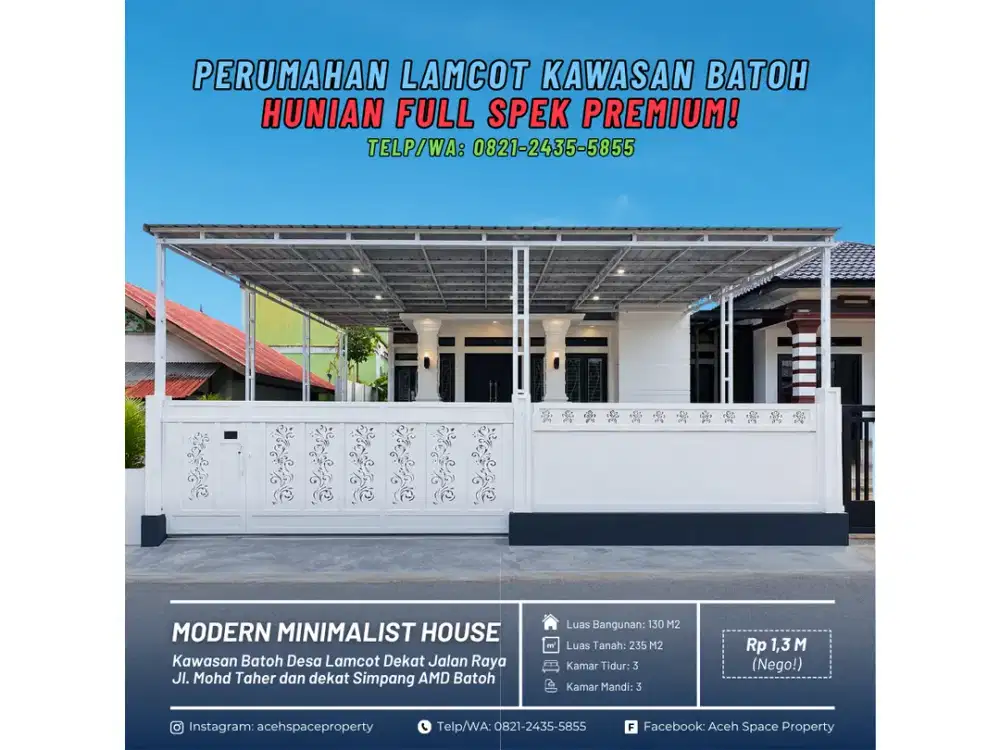 Dijual Rumah Minimalis di Lamcot Kawasan Batoh - Dekat Simpang AMD Batoh!