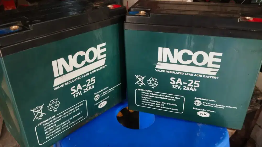Accu aki bekas apik motor listrik 25ah merk incoe normal strom full