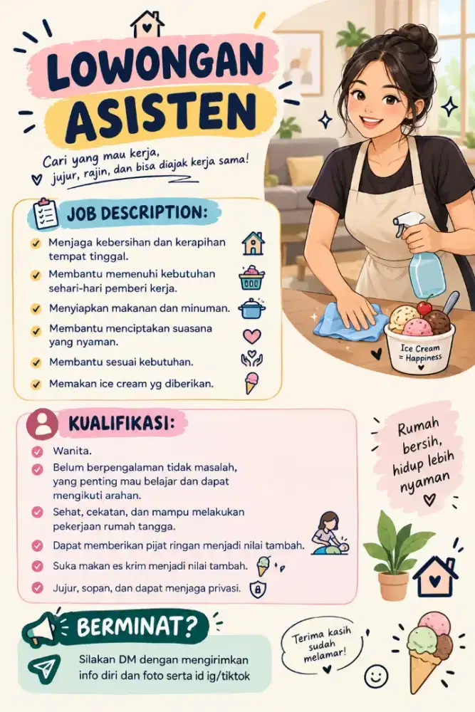Dibutuhkan asisten wanita