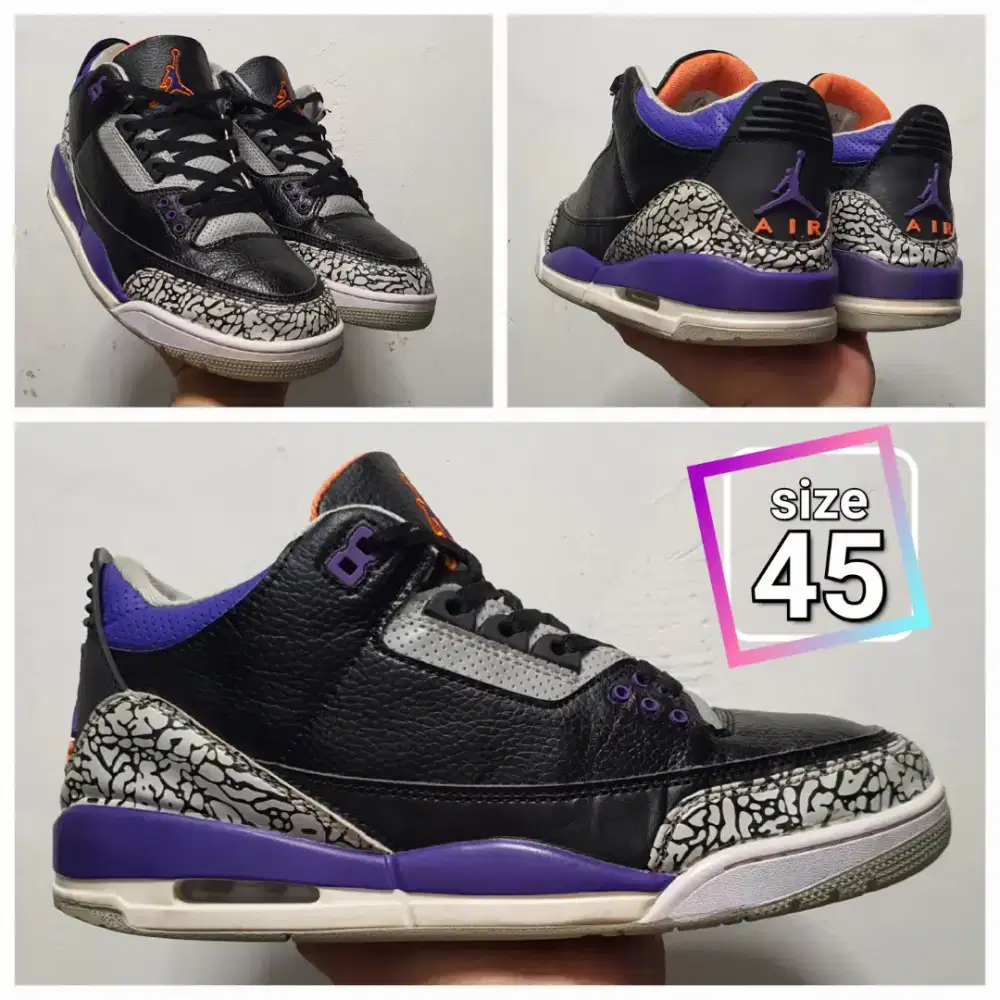 Sepatu Basket Casual Jordan Retro 3 Court Purple size 45 Second shoes