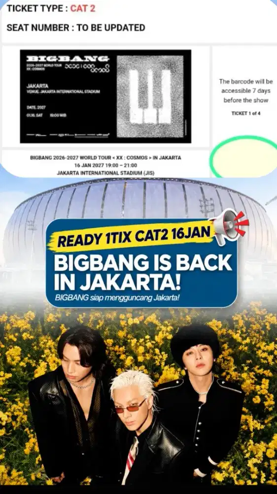 Tiket Konser Big bang 16 January 2027 Cat2