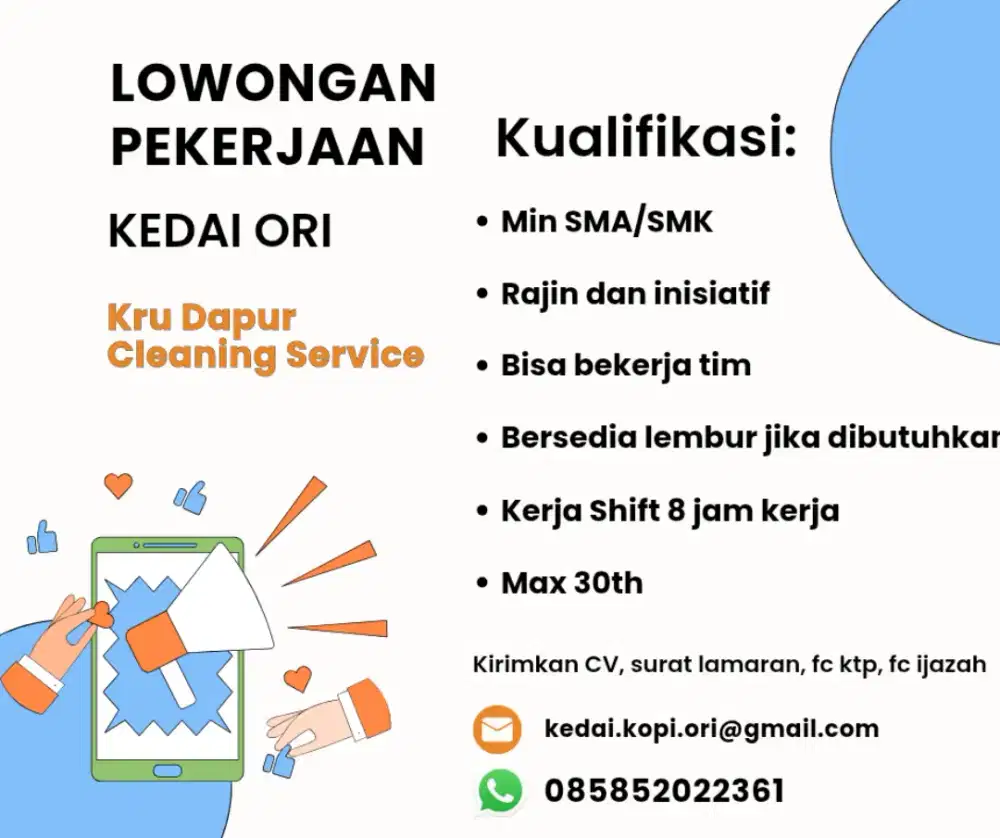 DIBUTUHKAN KARYAWAN UNTUK CAFE SURABAYA TIMUR