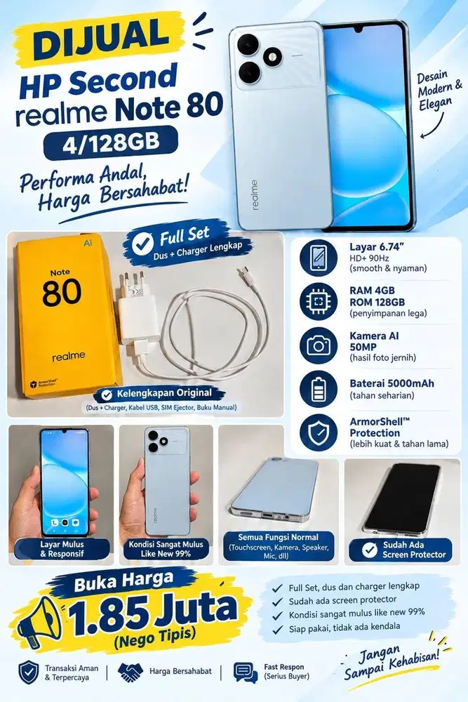 Dijual HP Second Realme Note 80 4/128Gb