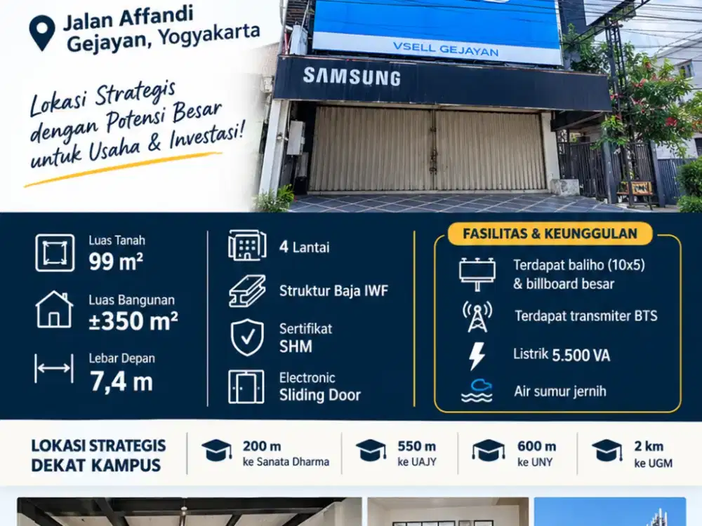 Dijual Ruko Jl Affandi Gejayan 4 Lantai Dekat Kampus Besar Jogja
