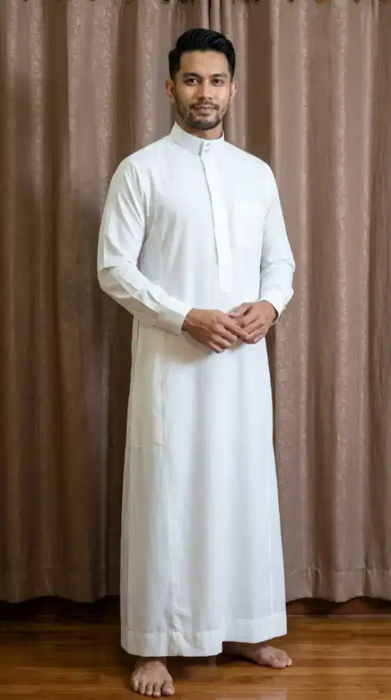 Like New Kaftan Pria Gamis Habib Putih Bersih Size L Kancing Aktif