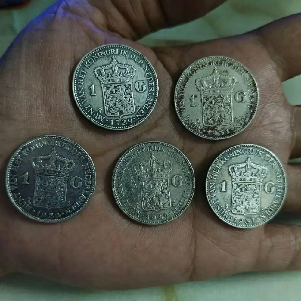 Koin 1 Gulden Wilhelmina Ori Perak