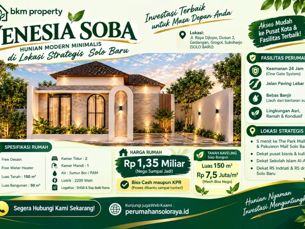 Perumahan Venesia Soba Solo Baru: Desain Custom & Bebas Dipilih