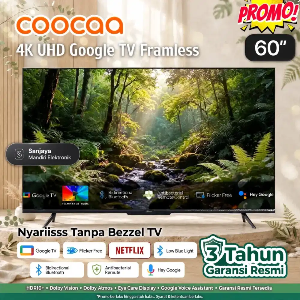 COOCAA 60 INCH GOOGLE TV 4K UHD DOLBY EYE CARE HDR10 FIND REMOTE 60Y65