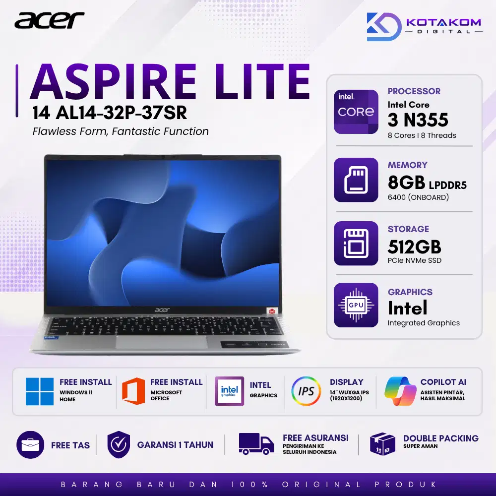 ACER ASPIRE LITE 14 AL14-32P-37SR CORE 3 N355 8GB LPDDR5 512GB 14 IPS