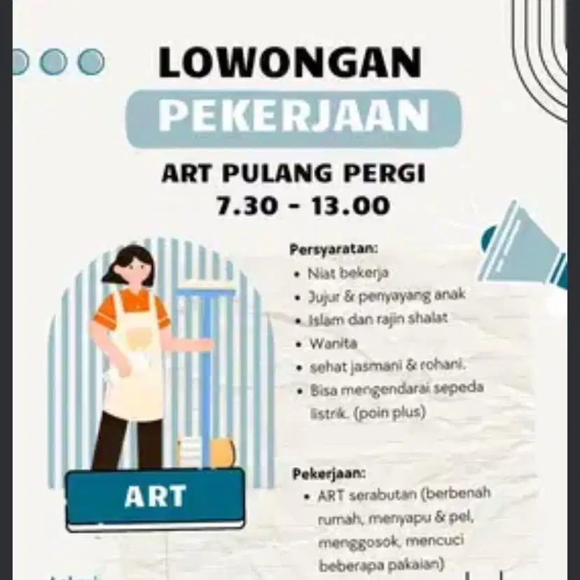 Dicari ART Pulang Pergi