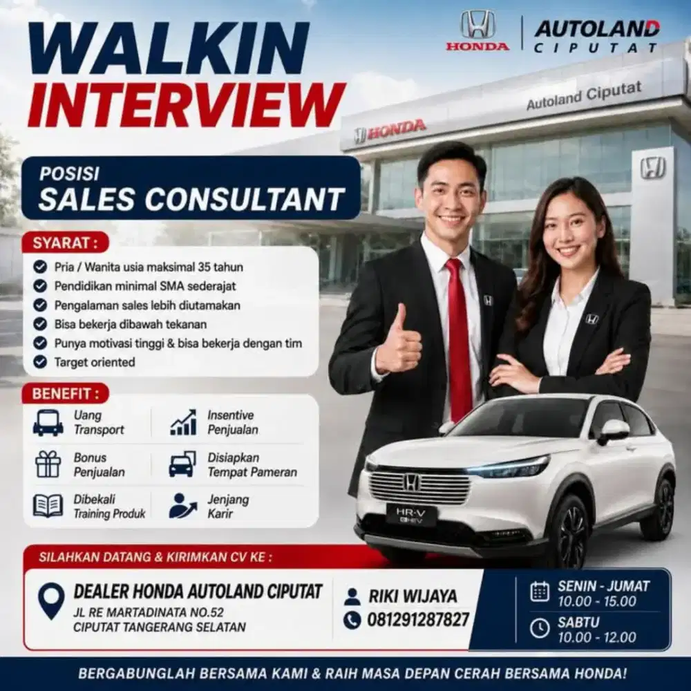 Dibutuhkan sales marketing mobil honda
