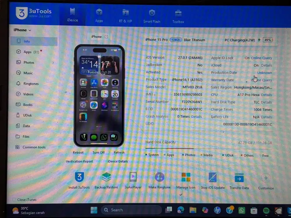 iPhone 15 PRO Blue Titanium MULUS