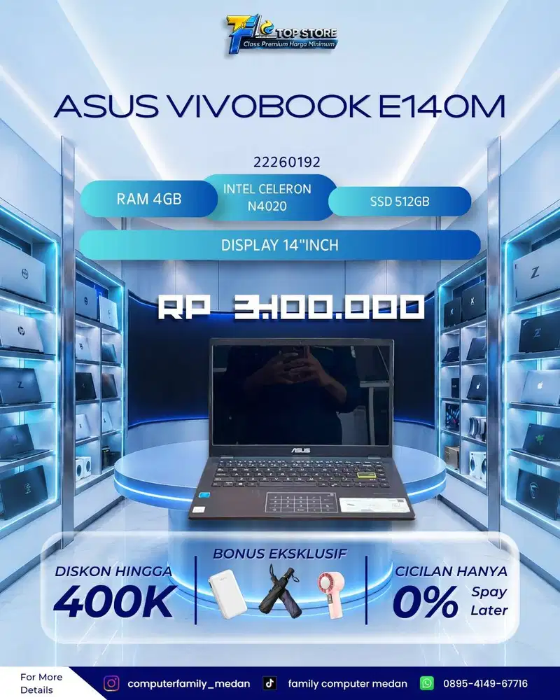 LAPTOP ASUS VIVOBOOK E410M INTEL CELERON N4020 RAM 4GB SSD 512GB