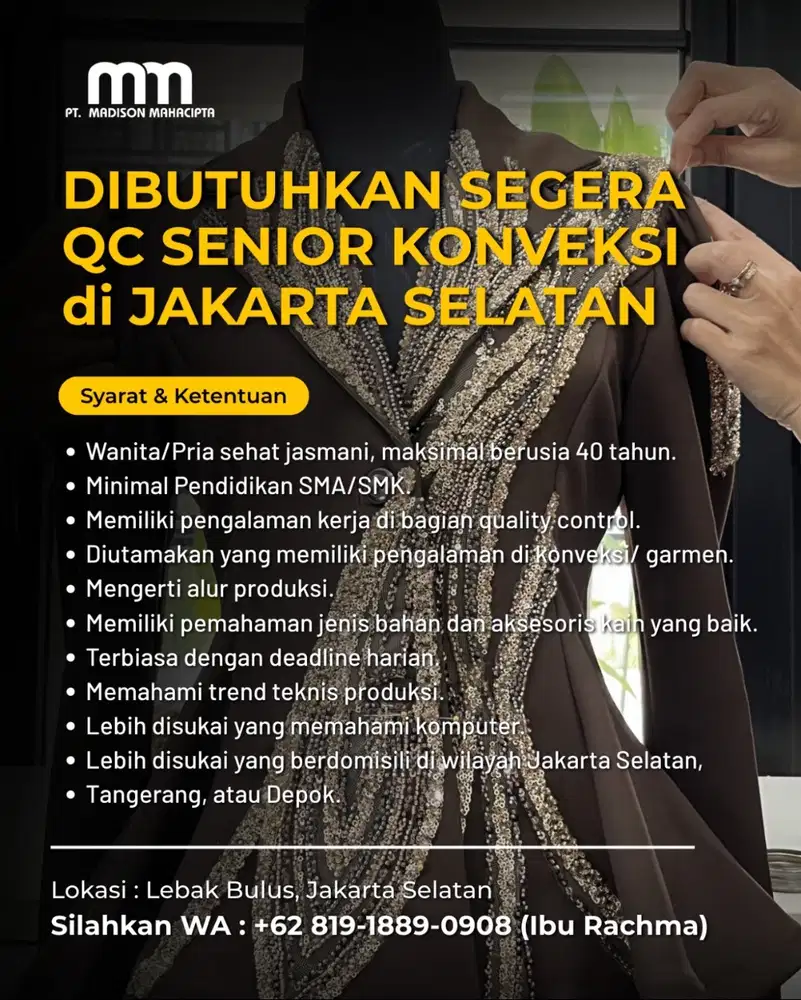 Urgent QC Senior Konveksi