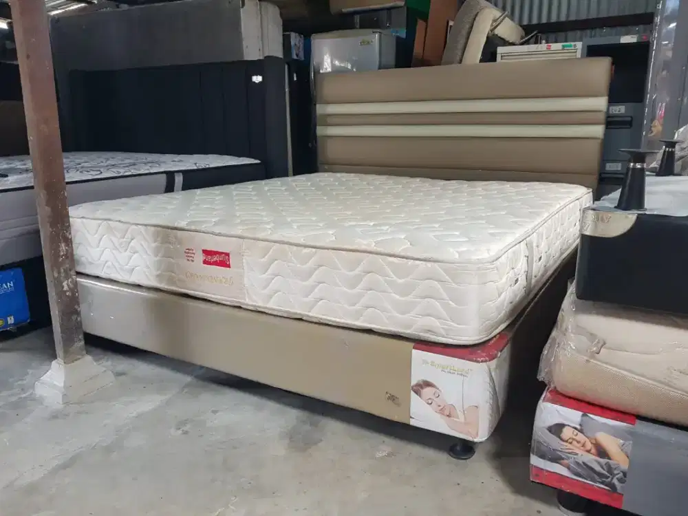 SPRINGBED SLUMBERLAND TYPE GRAND IVORY 6 KAKI FULL SET, BEKAS 80%