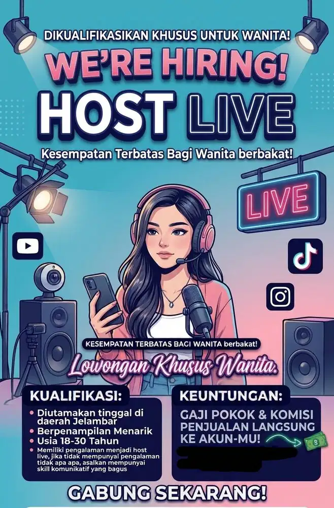 LOWONGAN KERJA ( KHUSUS WANITA ) - MENJADI HOST LIVE JUALAN BAJU
