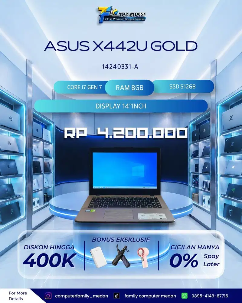 PROMO LAPTOP X442U GOLD | CORE I7 GEN 7 GTX 940MX 2GB| SSD 512GB RAM 8