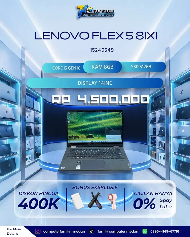 LAPTOP LENOVO FLEX 5 8IXI CORE I3 GEN 10 SSD 512/8GB TOUCHSCRENN