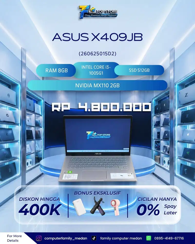 PROMO ASUS X409JB CORE I3 GEN 10 RAM 8/512GB NVIDIA MX110 2GB BACKLITE