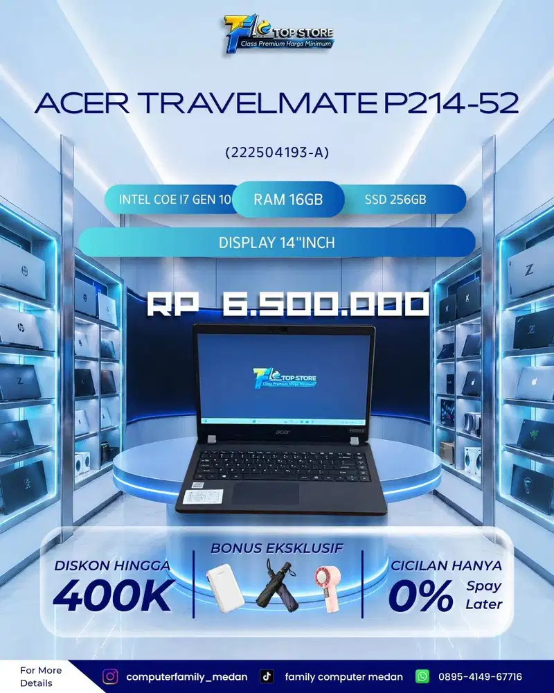 ACER TRAVEL MATE | INTEL CORE I7 GEN 10 | RAM 8GB DDR4 SSD 512GB MULUS