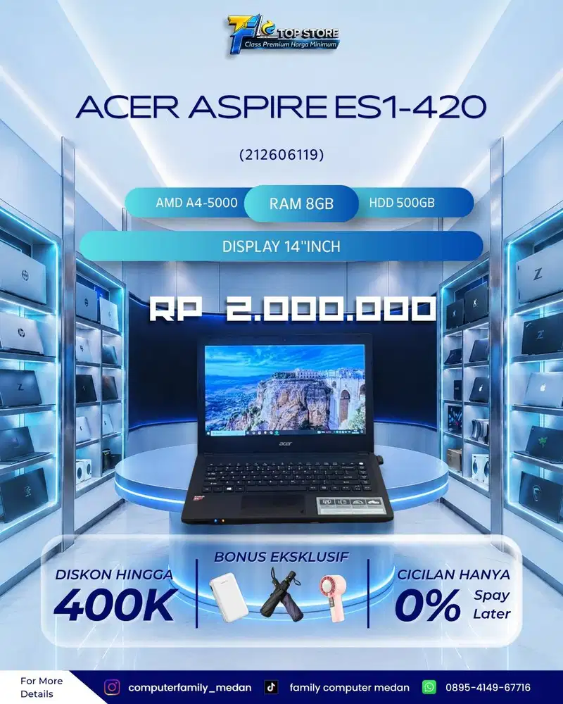 LAPTOP ACER ASPIRE ES1-420 AMD A4-5000 RADEON RAM 8GB HDD 500GB