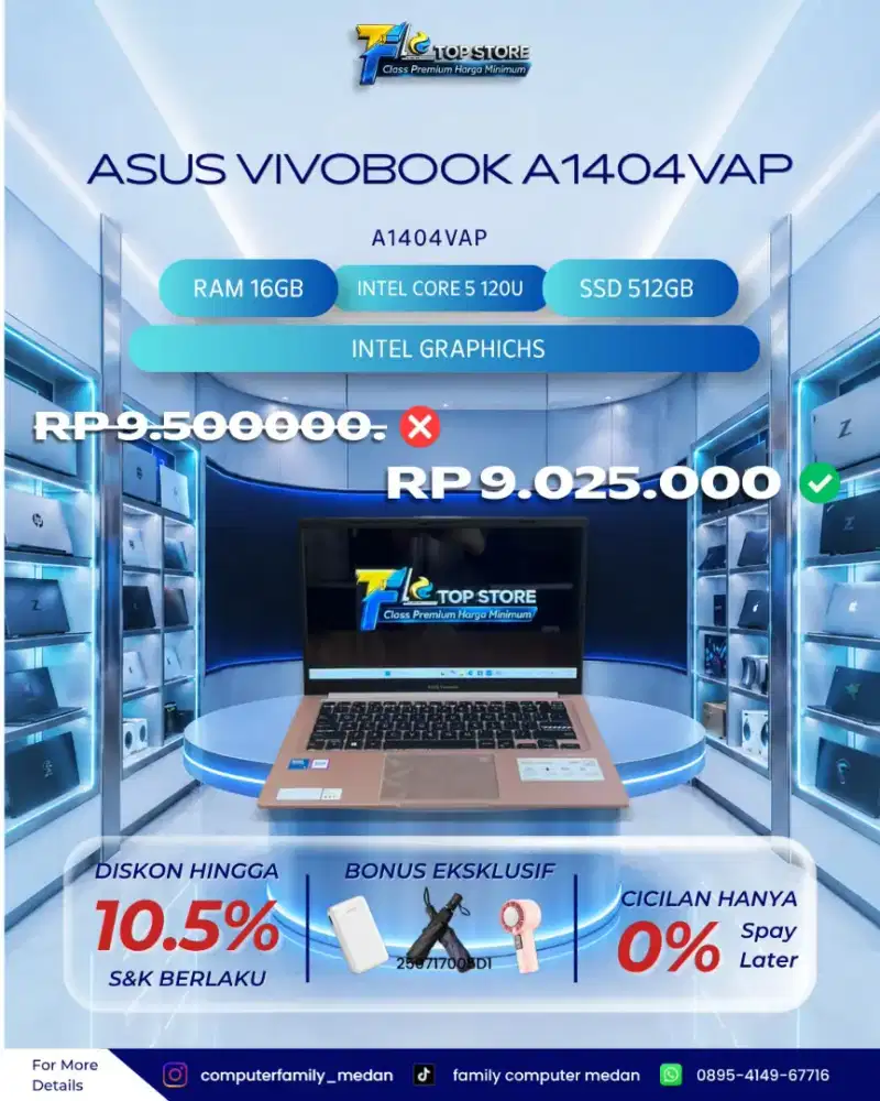 LAPTOP ASUS VIVOBOOK A1404VAP GARANSI 2028 CORE I5 GEN 12 RAM 6GB SSD
