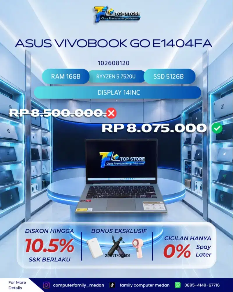 LAPTOP ASUS VIVOBOOK GO14 RYZEN 5-7520U RAM 16GB SSD 512GB LIKE NEW