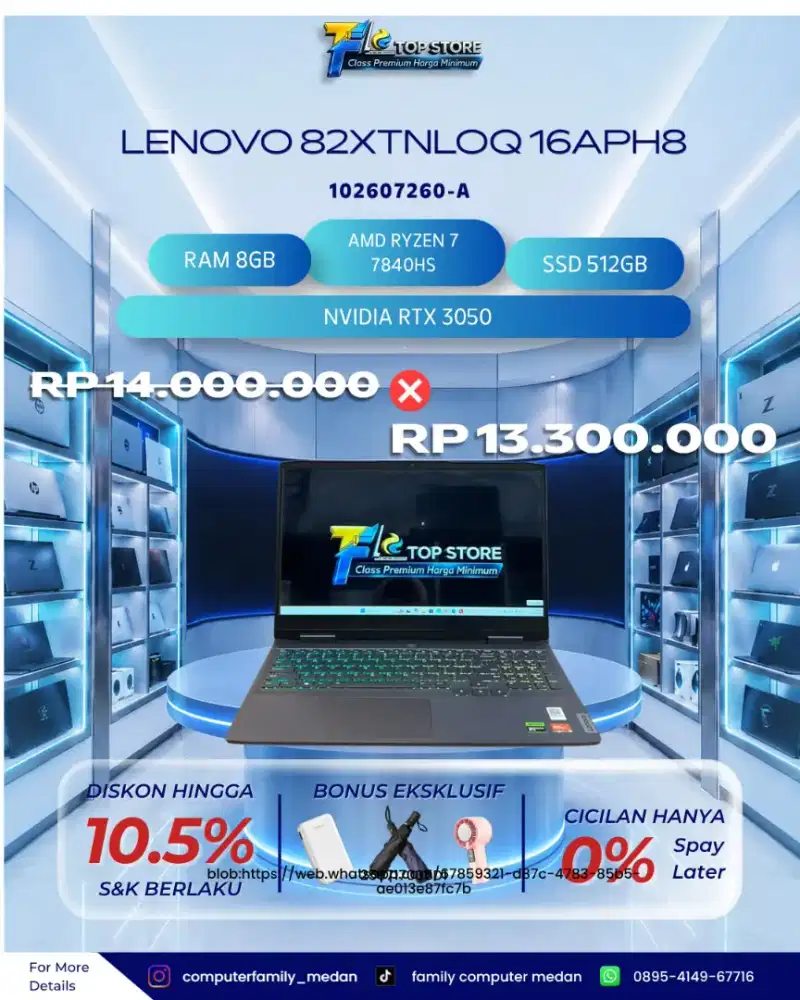 LAPTOP LENOVO 82XT LOQ 16APH8 AMD RYZEN 7 7840HS RAM 8GB SSD 512GB