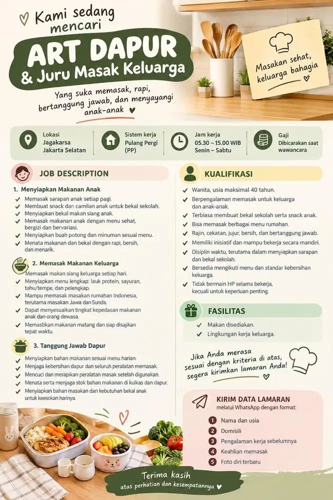 Loker ART Masak / Dapur Keluarga