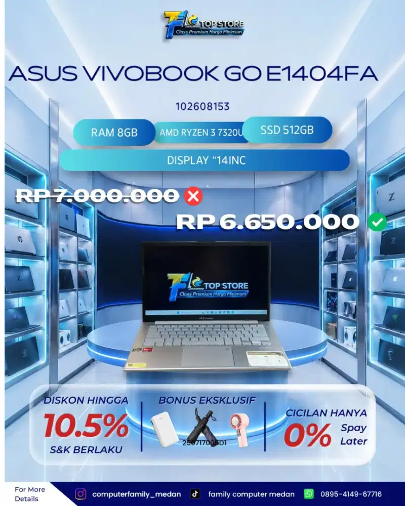LAPTOP ASUS VIVOBOOK GO E1404FA AMD RYZEN 3 7320U RAM 8GB SSD 512GB