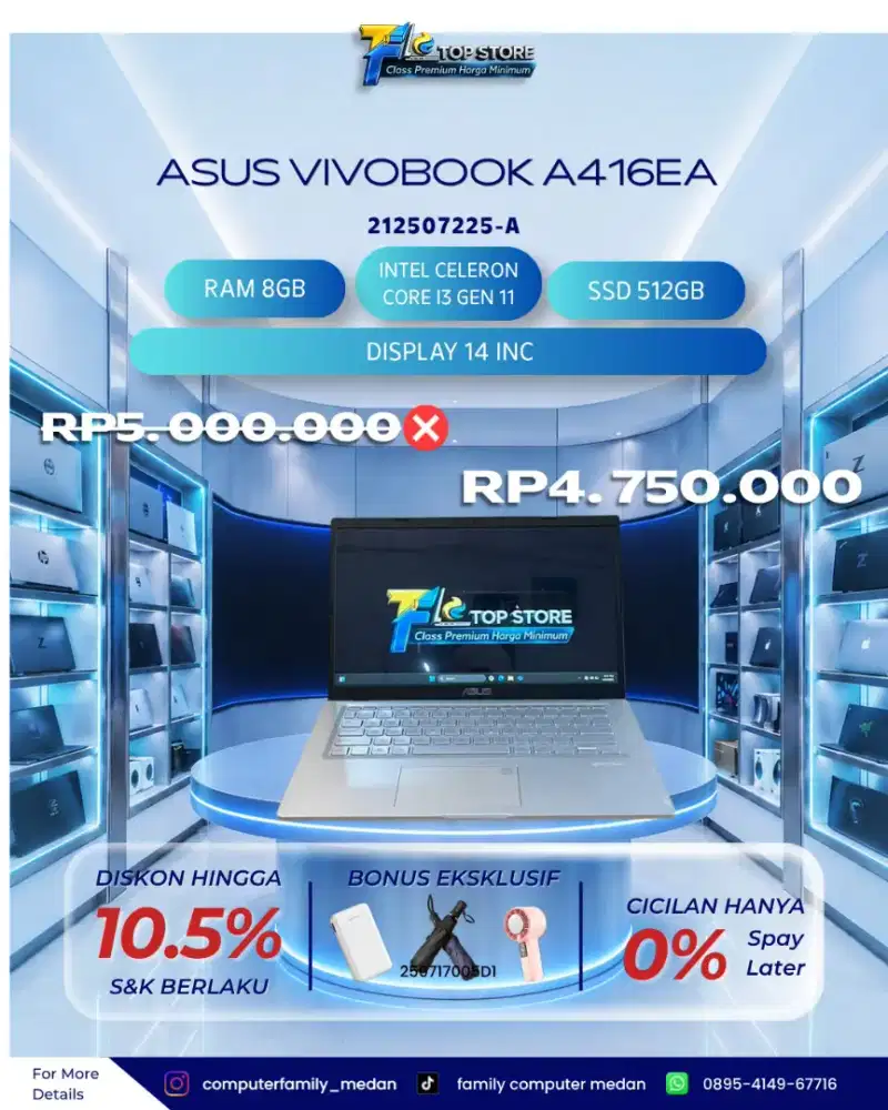 LAPTOP ASUS VIVOBOOK A146EA INTEL CORE I3 GEN 11 RAM 8GB SSD 512GB
