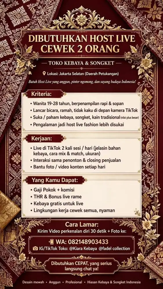 Di butuhkan 2 orang host live cwe