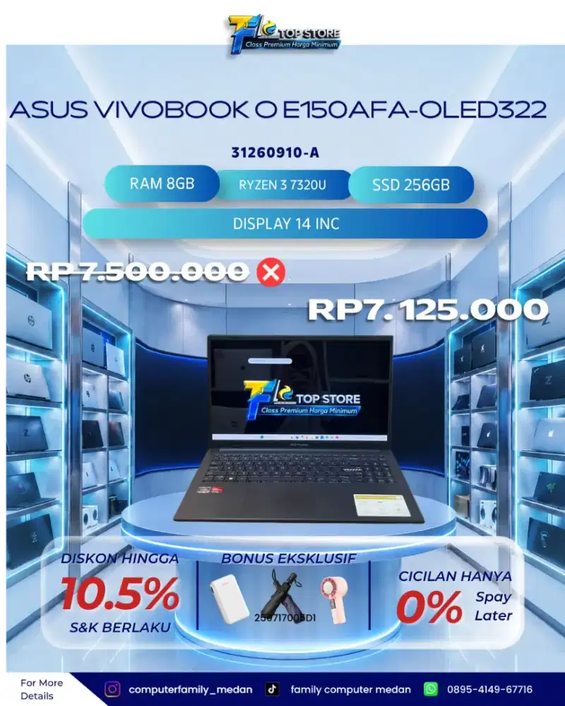LAPTOPASUS VIVOBOOK GO E1504FA-OLED322 RYZEN 3 7320U RAM 8GB SSD 256GB