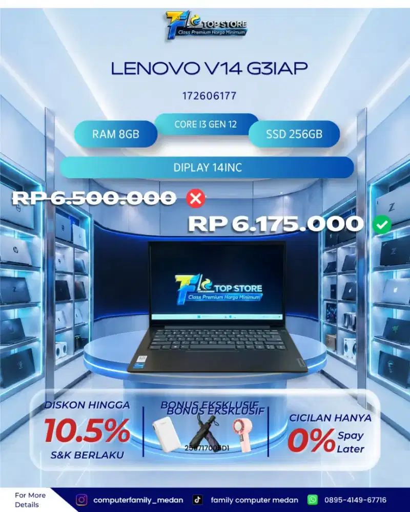 LAPTOP LENOVO V14 G3IAP FHD CORE I3 GEN 12 RAM 8GB SSD 256GB