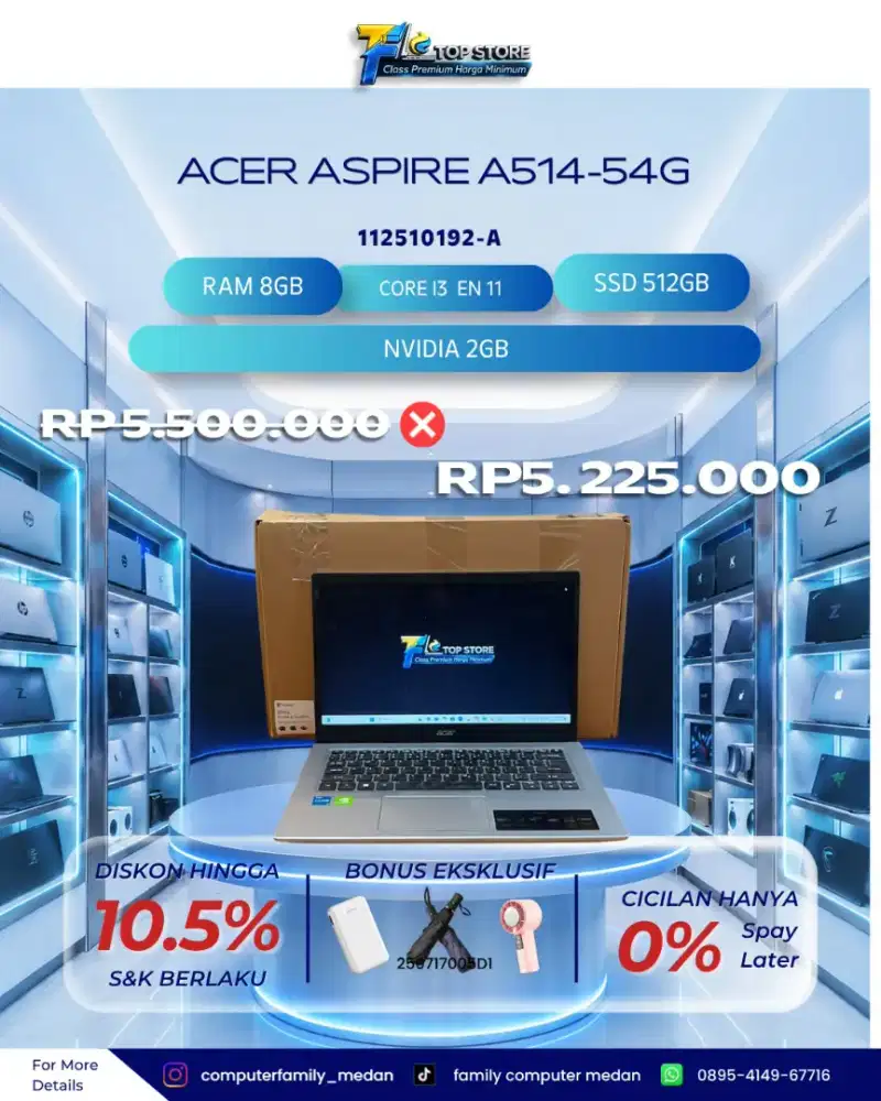 ACER ASPIRE A514-4G CORE I3 GEN 11 NVDIA 2GB RAM 8GB SSD 512GB
