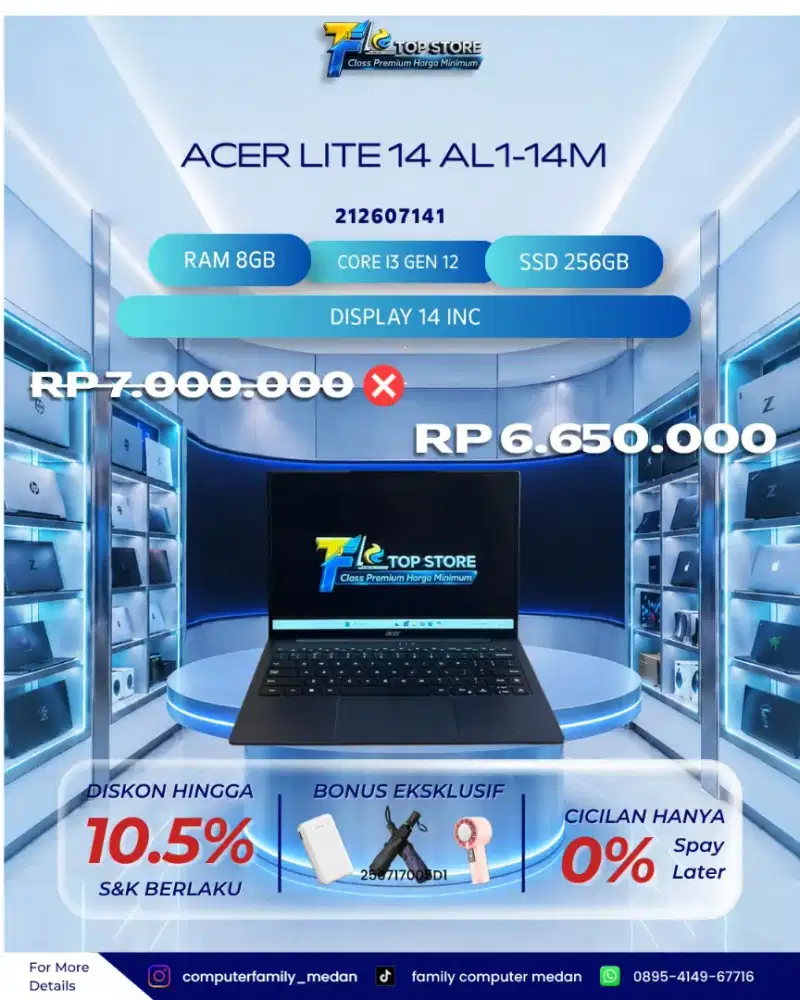LAPTOP ACER LITE14 AL1-14M FHD CORE I3 GEN 12 RAM 8GB SSD 256GB