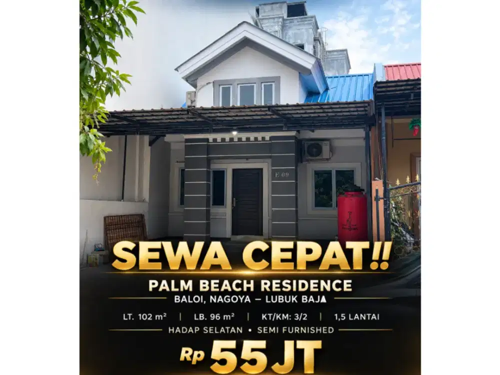 Sewa Rumah Palm Beach Residence Nagoya Baloi bukit permata Batam Siap Huni