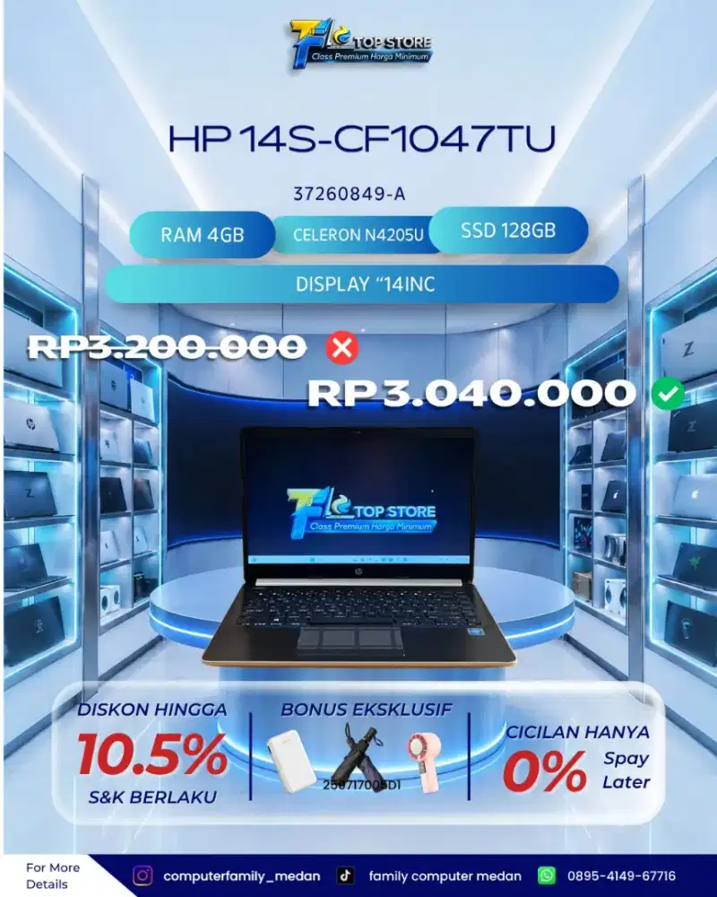 HP 14S-CF1047TU 14INC CELERON 4205U RAM 4GB SSD 128GB BACKLITE