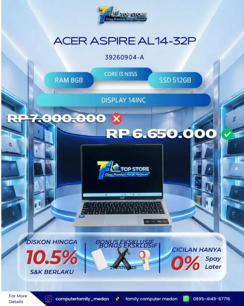 ACER ASPIRE AL14-32P INTEL CORE 3 N355 RAM 8GB SSD 512GB