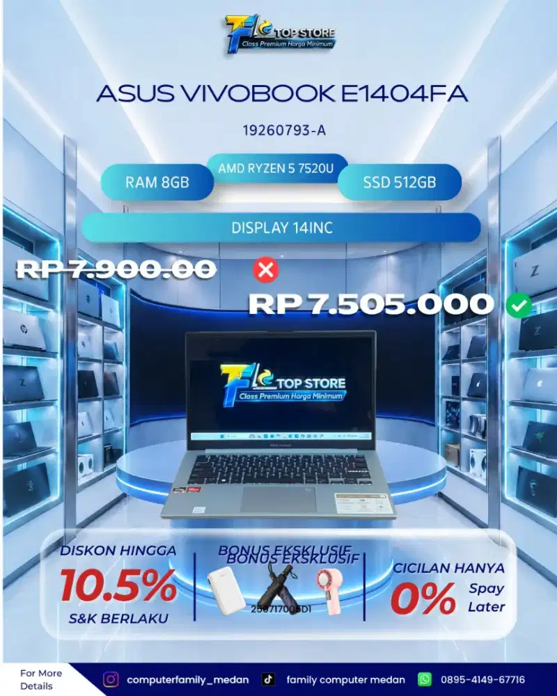 ASUS VIVOBOOK E1404FA AMD RYZEN 5 7250U RAM 8GB SSD 512GB