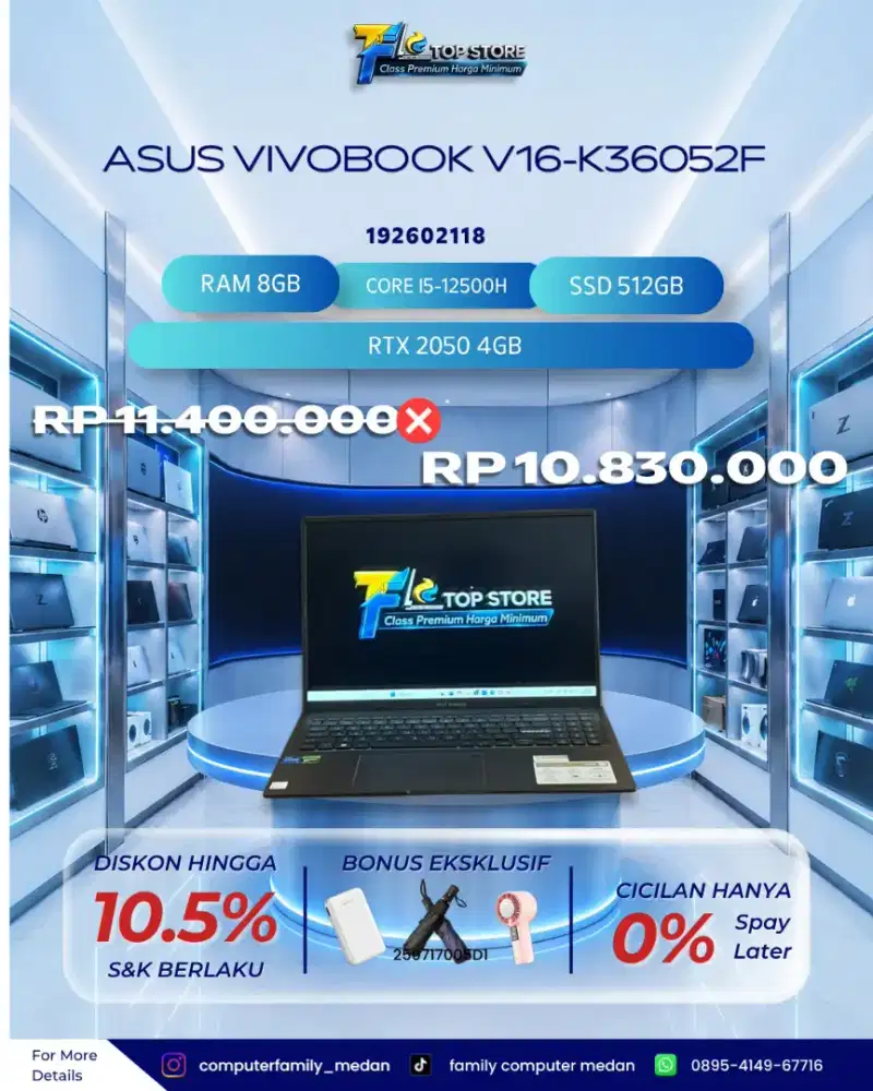 LAPTOP ASUS VIVOBOOK V16-K36052F CORE I5-12500H RAM 8GB SSD 512GB