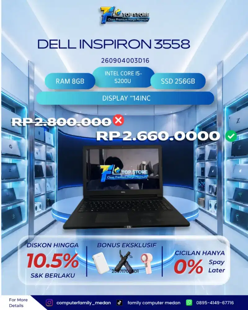 DELL INSPIRON 3558 INTEL CORE I5-5200U RAM 8GB SSD 256GB