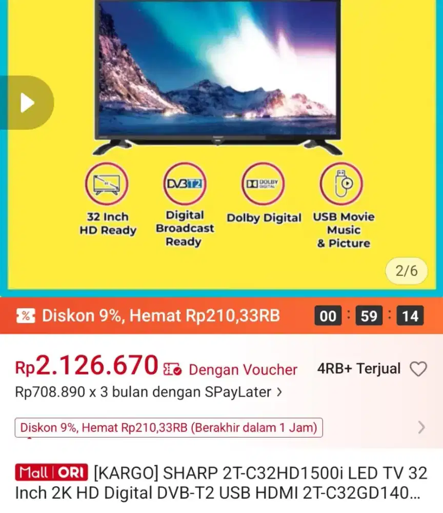 Dijual TV Sharp LED 32 inch