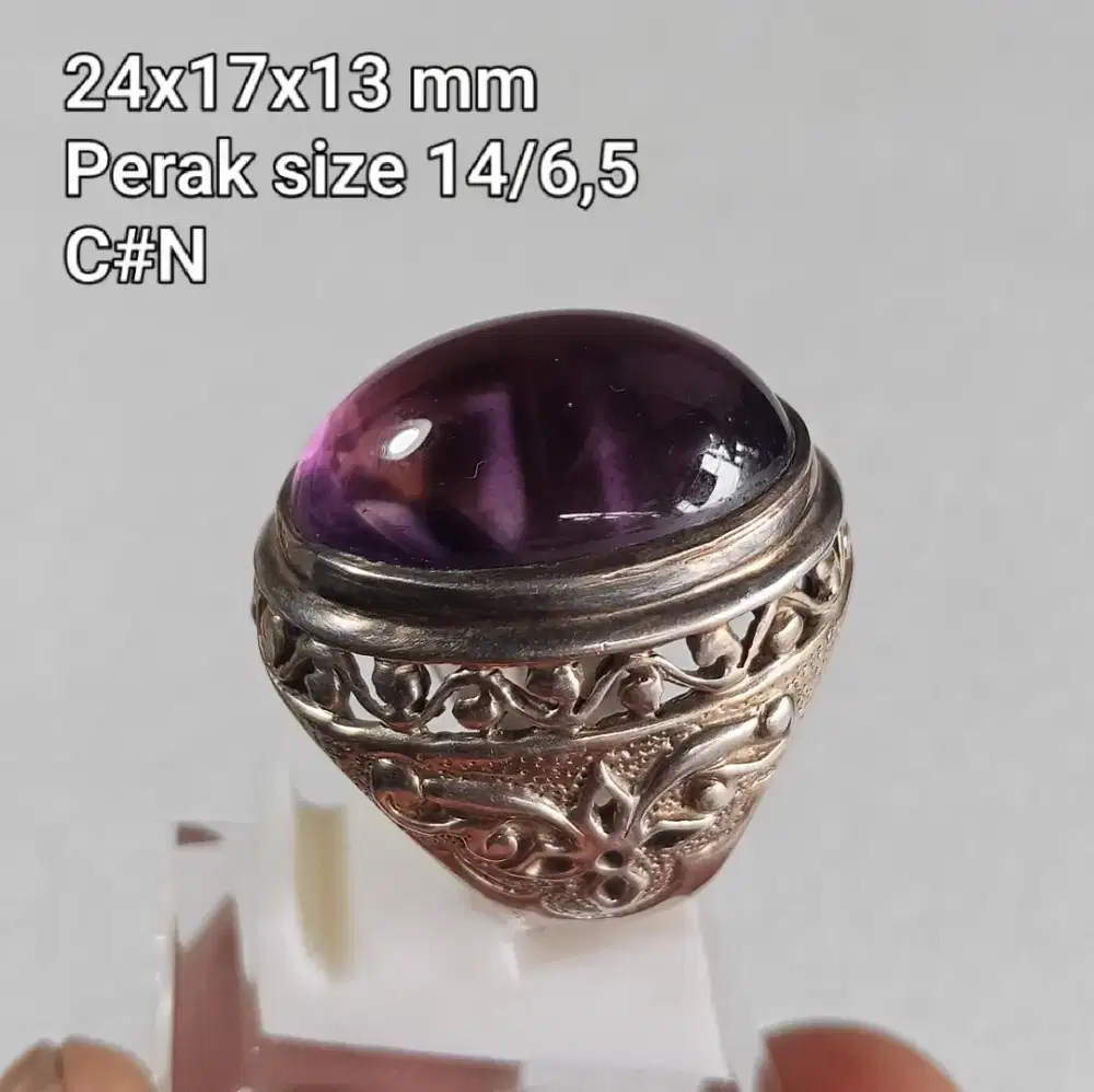 Cincin perak, batu natural kecubung amethys